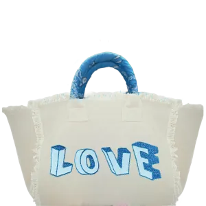 White Love Blocks Fringe Canvas Bag