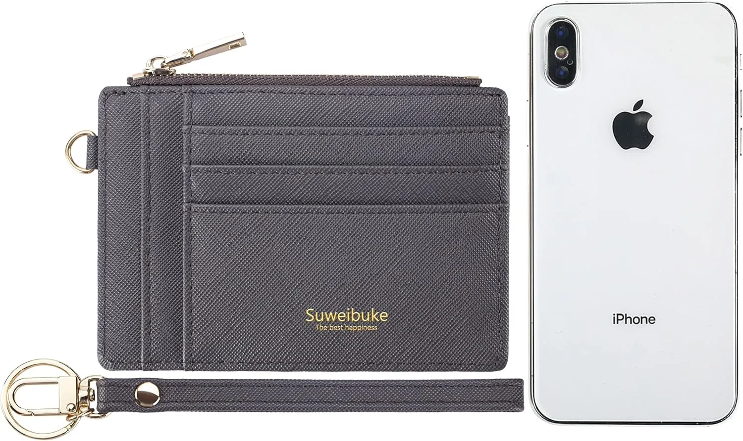 Wikavanli Women Slim Rfid Blocking Credit Card Case Holder Wristlet Zip ID Case Wallet Small Compact Leather Wallet Coin Purse with Keychain (Gray a)