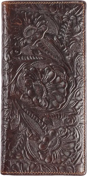 Womens Ladies Genuine Leather Wallet Long Embossing Bifold Wallet Clutch Purse (Coffee)