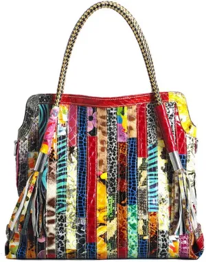 Women's Multicolor Big Boston Bag Genuine Leather RANDOM Colorful Patchwork Large Tote Handbag Hobo Crossbody Purses